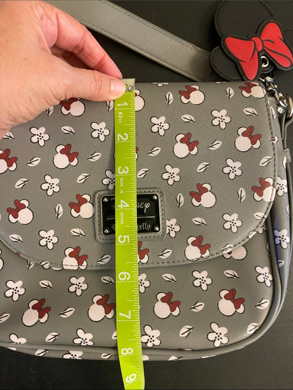 Loungefly Disney Gray Minnie Mouse Floral Crossbody with Minnie Charm - Picture 11 of 14